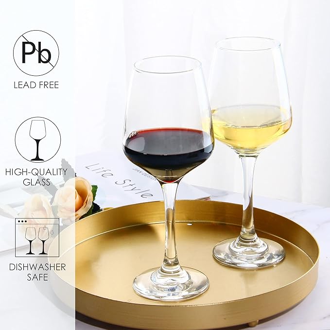 YANGNAY Wine Glasses Set of 6, 12 Oz Classic Red or White Wine Glass with Stem, Perfect for Home, Restaurant Use, Dishwasher Safe