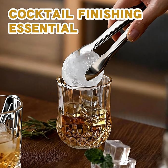 2 Pack Ice Tongs 7 Inch Stainless Steel Small Tongs with Sharp Serrated Teeth Non Slip Grip Ice Cube Tongs for Ice Bucket Small Cubes Cube Sugar Coffee Bar Cocktail Finishing