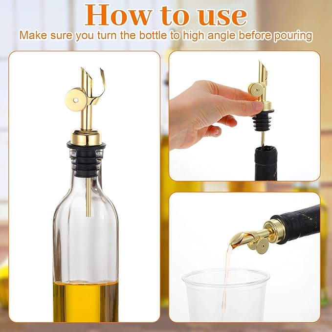 12 Pcs Weighted Stainless Steel Liquor Bottle Pourers Auto Flip Olive Oil Dispenser Spout Balsamic Alcohol Pourer Spouts for Home Bar Accessories (Gold)