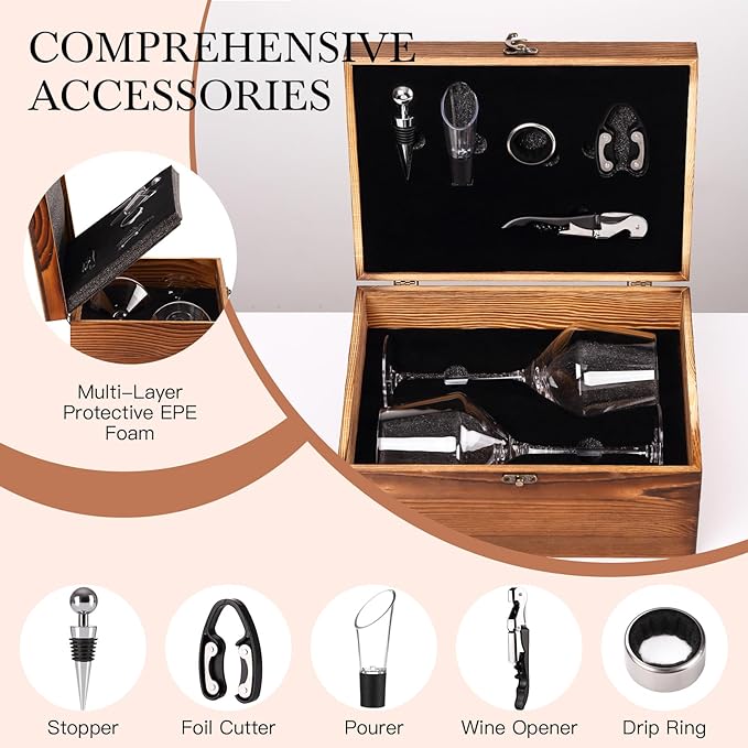 2026 Mr & Mrs Wine Glasses Gift Set with Memory Box,Wine Bag, Greeting Card – Engagement, Wedding & Newlywed Gifts for Couples, Just Engaged Gifts for Women