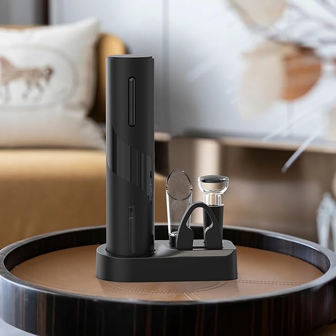 Rechargeable Electric Wine Bottle Opener, 5-in-1 Automatic Wine Opener Set, Electric Wine Opener with Foil Cutter, Wine Pour, Wine Stopper and Storage Base