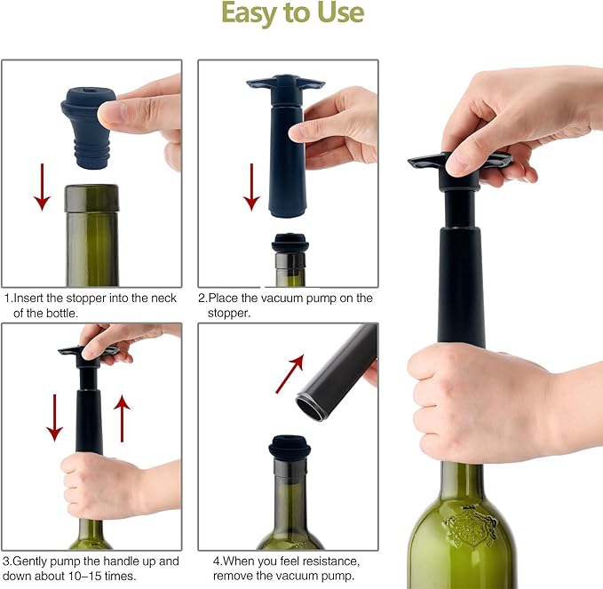 Wine Saver Vacuum Pump with 6 Stoppers, Wine Preserver for Red & White Wine, Air Removal Pump to Keep Wine Fresh, Anti-Oxidation Wine Sealer