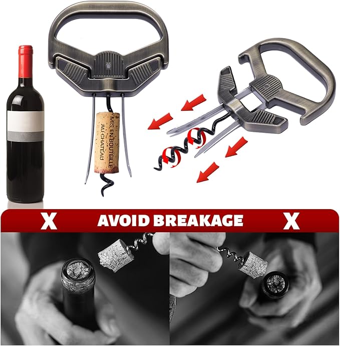 3 in 1 Ah So Two Prong Wine Opener & Cork Remover,It Can Remove The Older and Fragile Wine Corks so Easy for Connoisseurs to Uncork (classic-3Q)