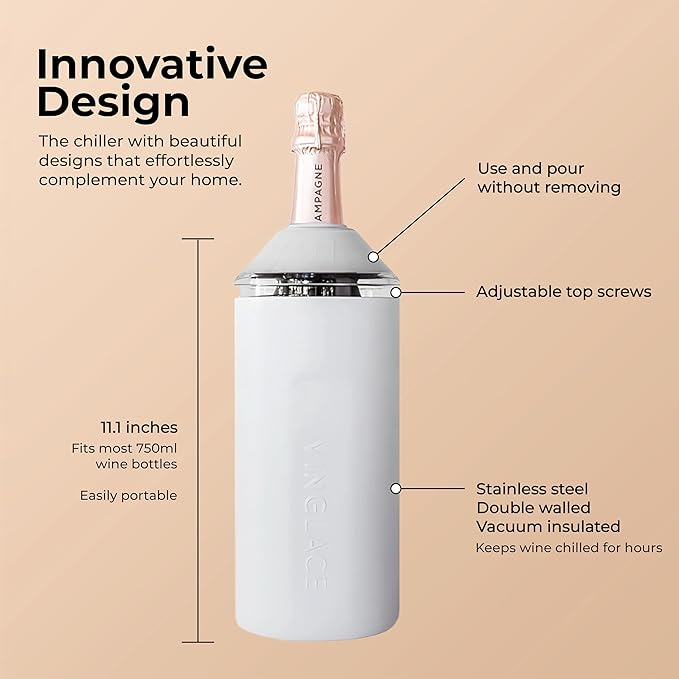 Vinglacé Wine Bottle Chiller- Portable Champagne Insulator- Stainless Steel Wine Cooler Sleeve - Keeps Wine Cold (Black)