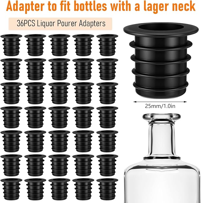 Maxdot 36 Pack Liquor Pourer Adapters for Large Olive Oil Bottles and Liquor Bottles, up to 1inch/25mm Neck Bottle, Converts Regular Size Spout to Large Pouring Spout