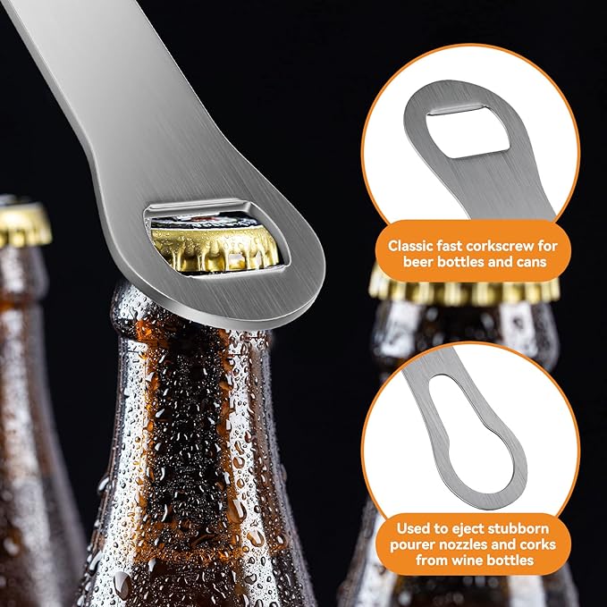 2 Pieces V Rod Bottle Opener and Pour Spout Remover Flat Metal Bar Speed Key Opener Stainless Steel Dog Bone Wine Bottle Opener for Bartenders Home Kitchen (Sliver)