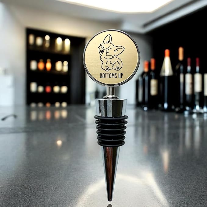 Jazzy Jade Designs Funny Corgi/Dog Wine Stopper – “Bottoms Up!” Cute Laser Engraved Zinc Alloy & 100% Food-Grade Rubber Bottle Stopper – Novelty Wine Gift for Dog Lovers, Made in USA