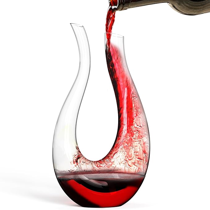 Hand-Blown Lead-Free Crystal Glass Wine Decanter – 750 ml Swan-Neck U-Shape Aerator | Fathers Day Gift, Drip-Free Pour Edge, Wide Stable Base, Easy-Clean Thin Neck | Elevate Dinners & Parties