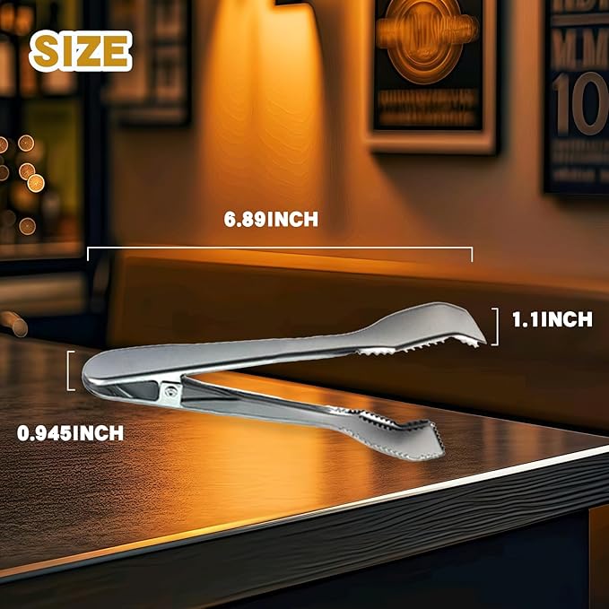 2 Pack Ice Tongs 7 Inch Stainless Steel Small Tongs with Sharp Serrated Teeth Non Slip Grip Ice Cube Tongs for Ice Bucket Small Cubes Cube Sugar Coffee Bar Cocktail Finishing