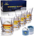 Whiskey Glasses Set of 4 Old Fashioned Glasses 11 oz Rocks Glasses with 4 Ice Ball Molds Gift Box Scotch Cocktail Bourbon Rum Cognac Vodka Liquor, Fathers Day Whiskey Gifts