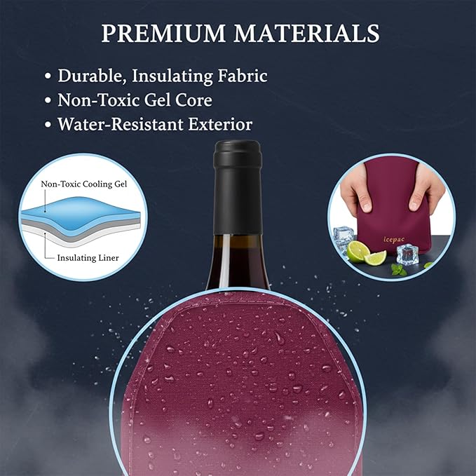 Wine Cooler Sleeve, Wine Bottle Gel Cooler Sleeve Freezer Chiller, Long Lasting Keep Wine Cool and Chill Sleeve for Prosecco Champagne Beer Wine Bottles(1PCS red)