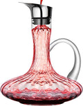 Hand Blown Wine Decanter, 60oz Large Red Wine Decanter With Aerator, Lead-free Striped Glass Carafe, Cute Wine Accessories Set With Handle And Lid Filter, Unique Gifts For Wine Lovers