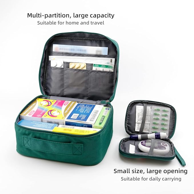 TOPASION Empty First Aid Bags, Travel Medicine Bag, Medical Supplies Organizer Bag, Portable Kit for Traveling, Car, Home, Camping, Office, Hiking, Outdoor (Oxford Green)