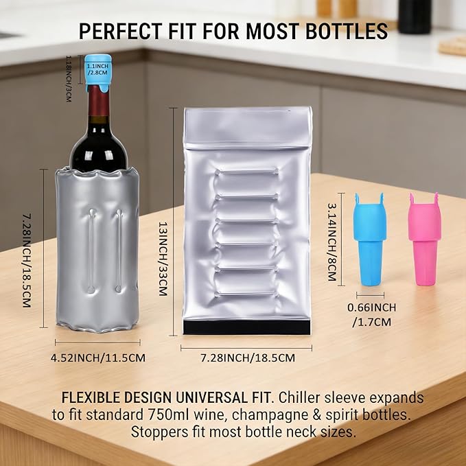 Wine Bottle Cooler Sleeve, Reusable Ice Wine Chiller for 750ml Bottles, Flexible Gel Ice Pack, Keep Wine Cold for Travel, Picnic Party