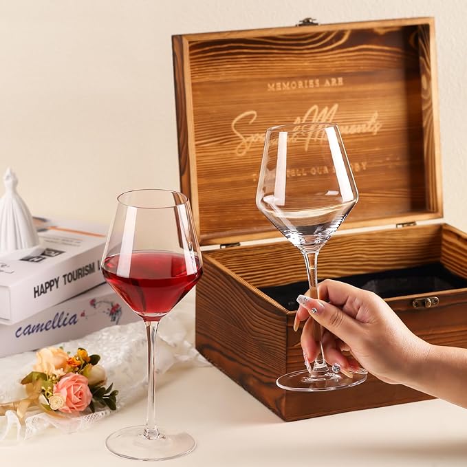 2026 Mr & Mrs Wine Glasses Gift Set with Memory Box,Wine Bag, Greeting Card – Engagement, Wedding & Newlywed Gifts for Couples, Just Engaged Gifts for Women