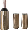 Vinglacé Champagne Bottle Chiller Gift Set- Portable Stainless Steel Sparkling Wine Cooler with 2 Stemless Champagne Flutes, Copper
