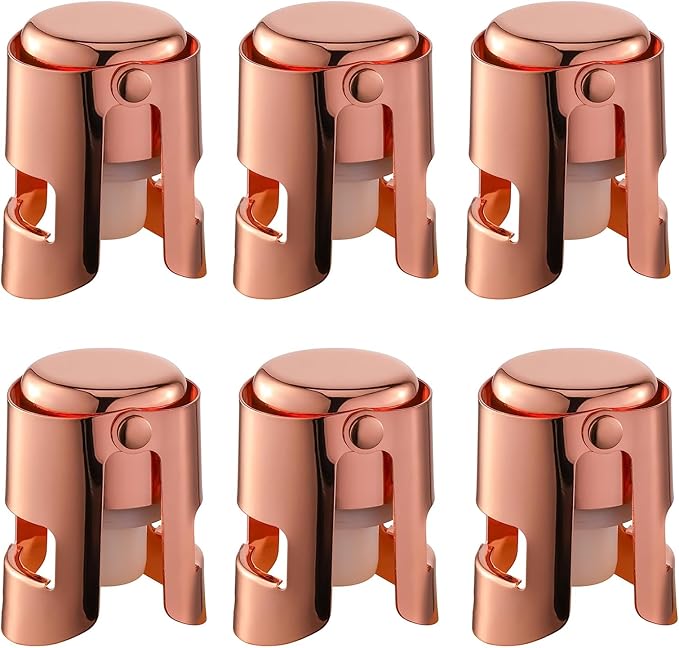 Champagne Stoppers with Stainless Steel Champagne Saver with Food Grade Silicone Leak proof Keep Fresh Suitable for Champagne, Cava, Prosecco and Sparkling(RoseGold, 6 Pack)