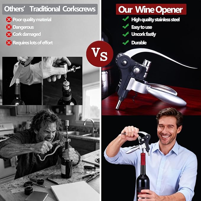 Wine Bottle Opener Corkscrew Gift Set, 8 Pieces Manual Corkscrews Wine Opener with Classic Wooden Box, Stainless Steel Wine Opener kit Wedding Birthday Gifts for Wine Lovers