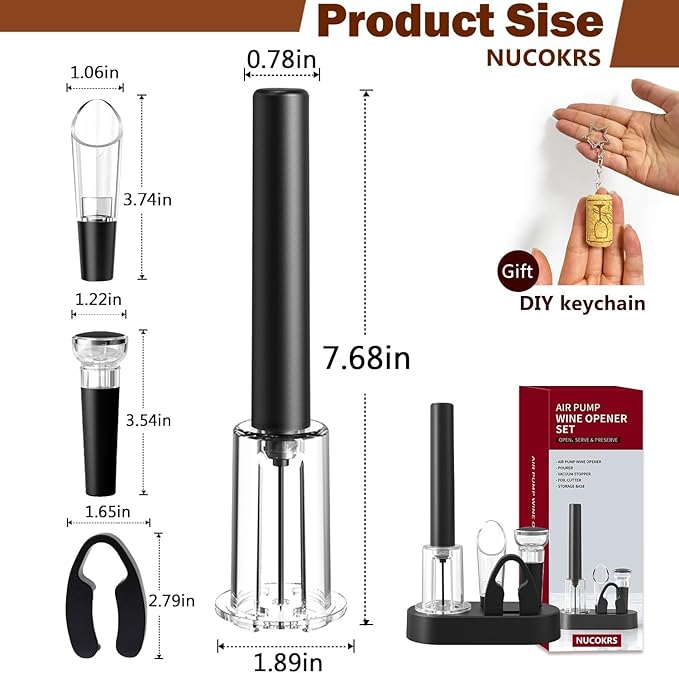 5 Pcs Air Pump Wine Opener Set with Foil Cutter, Wine Pourer, Vacuum Stopper and Storage Base NUCOKRS Corkscrew Great Gift for Wine Lovers