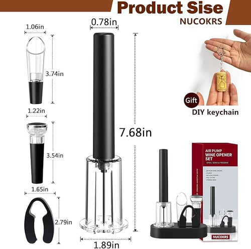 5 Pcs Air Pump Wine Opener Set with Foil Cutter, Wine Pourer, Vacuum Stopper and Storage Base NUCOKRS Corkscrew Great Gift for Wine Lovers