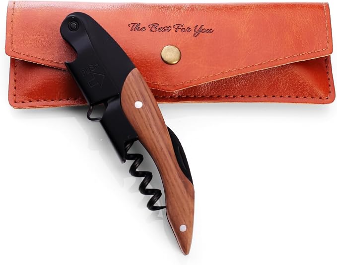 wine opener Professional Corkscrews for Wine Bottles w/Foil Cutter and Cap Remover - Manual Wine Key for Servers, Waiters, Bartenders and Home Use - Classic Rosewood