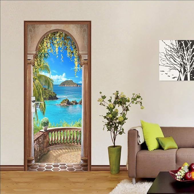 3D Door Stickers Murals Peel and Stick - Landscape - Wallpaper Self-Adhesive Decals Removable PVC Waterproof Poster for Bedroom Living Room Decoration 30.3" x 78.7"