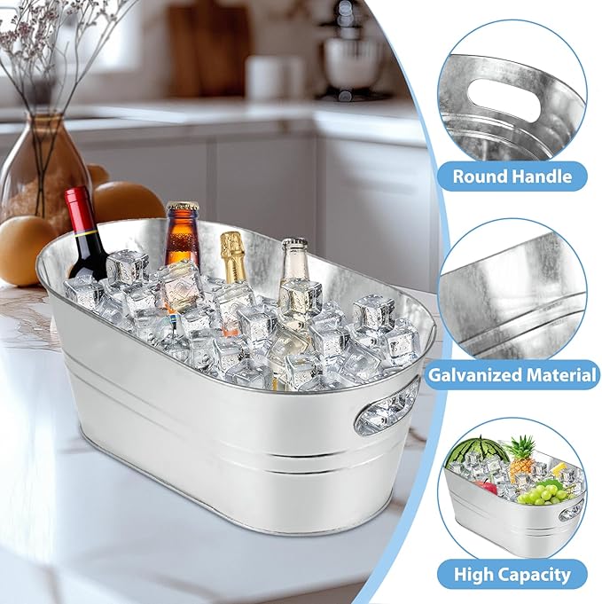 MIVIDE 4 Pack Galvanized Tub 3.3 Gallon Ice Bucket Large Metal Champagne Drink Bucket with Handles Galvanized Ice Buckets for Parties Mimosa Bar Cocktail Bar