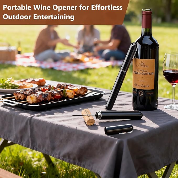 Wine Opener Manual with Foil Cutter Pack of 2 - NUCOKRS Aeropop Style Corkscrew Pen Shape Design 3 to 7 Air Pumps to Open (Black+Black)