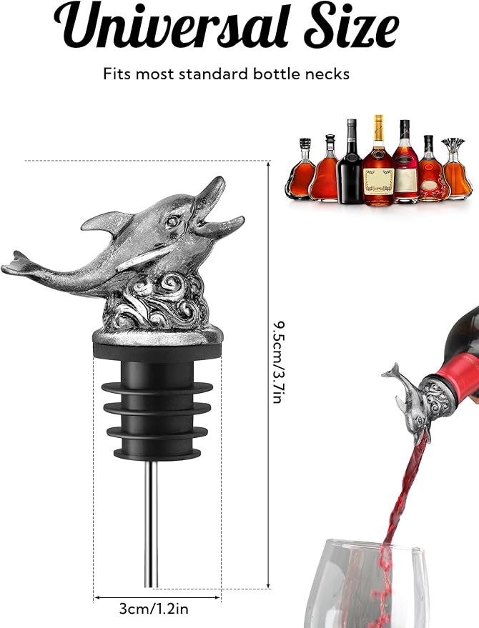 Animal Wine Pourer Spout, Drip Free Bottle Pourer & Stopper for Wine and Liquor Bottles, Funny Gift for Men, Dad, Hostess and Housewarming, Bar Cart Accessory for Holiday Party Decor, Multiple Animal
