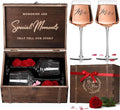 Mr & Mrs Wine Glasses Gift Set with VINTAGE Memory Box – Engagement, Wedding & Newlywed Gifts for Couples, Just Engaged Gifts for Women
