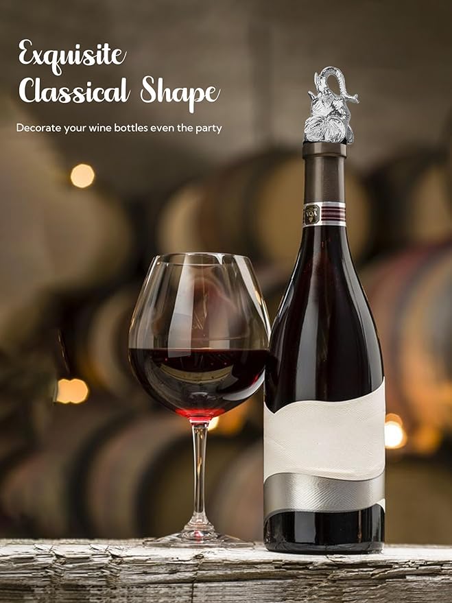 Elephant Wine Bottle Pourer – Animal Liquor Pour Spout, Drip-Free, Universal Fit Stopper with Leak-Proof Silicone, Zinc Alloy Head & Stainless Tube for Wine Whiskey Tequila, Bar & Gift for Wine Lovers