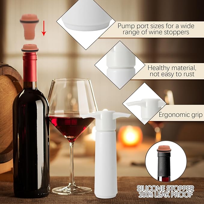 4 Pcs Wine Stoppers, Reusable Preserver Vacuum Pump, Wine Saver Vacuum Pump for Kitchen, Office, Home and Parties(Orange)