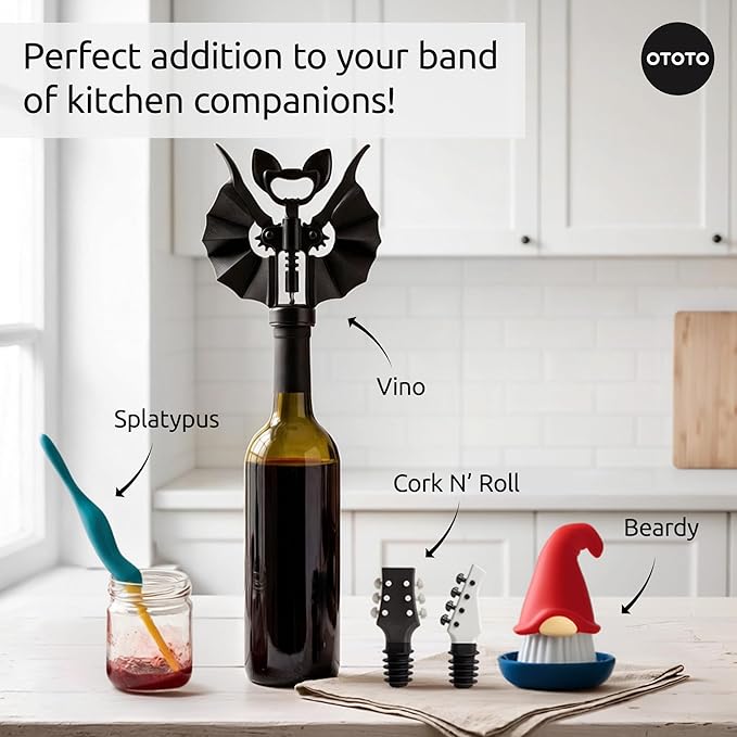 OTOTO Wine Stoppers Set of 2 – Bass & Guitar Wine Bottle Stopper, Fun Wine Corks, Wine Accessories, Champagne Stopper, Unique Kitchen Gadgets, Quirky Gift (Cork N' Roll)