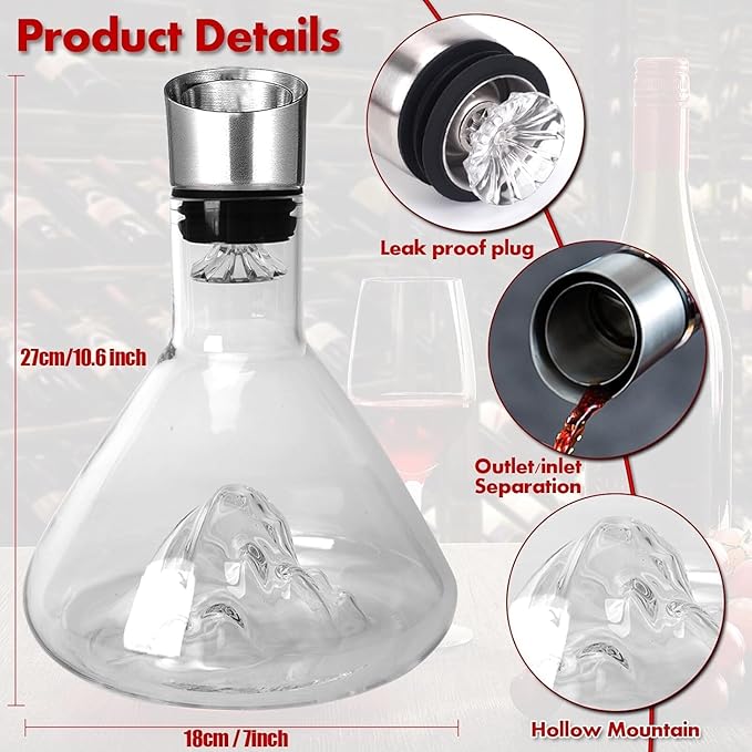 60oz Wine Decanter, Hand-Blown Lead-Free Crystal Wine Aerator, Built-in Stainless Steel Filter for Wine (60OZ)