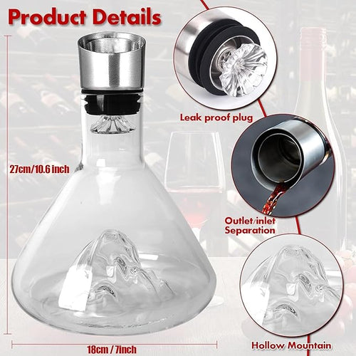 60oz Wine Decanter, Hand-Blown Lead-Free Crystal Wine Aerator, Built-in Stainless Steel Filter for Wine (60OZ)