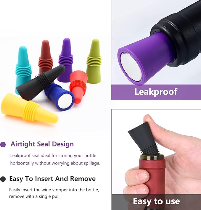 12PCS Wine Stoppers Beverage Bottle Sealer Soft Silicone Wine Bottle Stoppers Corks with Grip Top for Keeping Wine Champagne Fresh