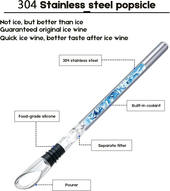 YouYah Wine Chiller Stick 3-in-1 Stainless Steel Wine Bottle Cooler Stick,Rapid Iceless Wine Chilling Rod with Aerator and Pourer,Wine Gift