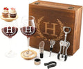 GZLDGIFTS Personalized Initial Wine Glasses Box Gift Set For Women Mom Engraved Birthday Monogrammed Wooden Christmas Gifts Wedding Anniversary Wine Couples Stopper Opener Initial Letterr (H Set)