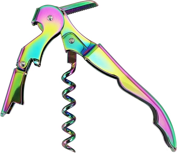 Oenophilia Duo-Lever Professional Waiters Corkscrew, Wine Opener and Foil Cutter, Bottle Opener - Plated, Iridescent Rainbow