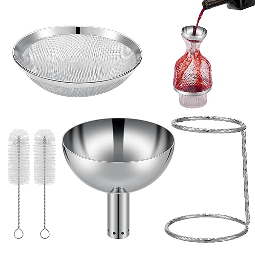 5 Pcs Wine Aerator Shower Funnel with Mesh Sediment Strainer Stainless Steel Aerating Decanter Funnel with Filter Stand Screen and Brushes for Christmas Wine Lover Gift