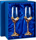 Comeon Wine Glasses Crystal Red Wine Glasses Elegant Champagne Glasses Enamels Floral Decorative Goblets(Golden /2 set(gift box))