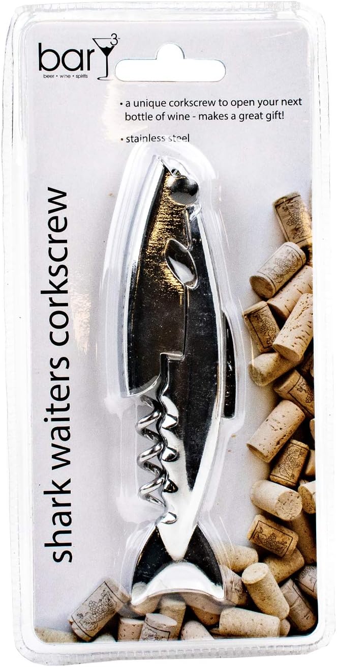 BAR BEER WINE SPIRITS 3 BARY3 Stainless Steel Shark Waiters Corkscrew