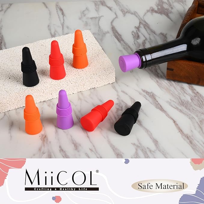 Miicol 8 Pack Silicone Wine Stoppers, Reusable Leak-Proof Bottle Stoppers for Wine, Champagne, Beverages, Multicolor Gift for Wine Lovers