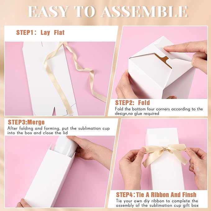Qilery 12 Sets Gift Boxes with Ribbon for Sublimation Glass Tumbler Gift Boxes for 12oz, 20oz, 30oz Shipping Cup Exhibition Packaging(White)