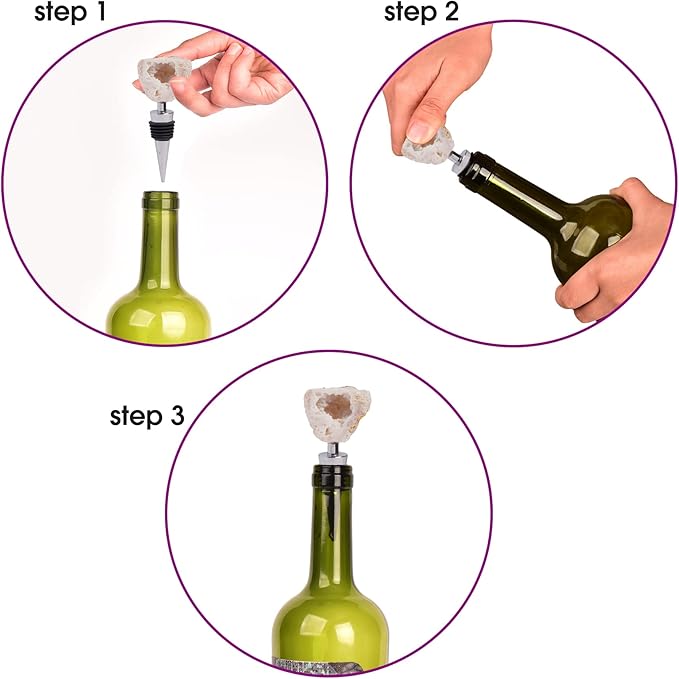AMOYSTONE Natural Quartz Wine Stoppers with Alloy Bases for Wine Preservation - 4" Decorative Stone Seals for Home Bars, Unique Wedding Gifts for Women (1 Pack)