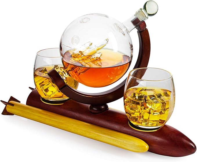Rocket Wine & Whiskey Decanter Set, Rocket Decanter, Solar System Planets Globe Decanter, Limited Edition, Descriptive Planets Rotating Around Sun, Personal Glass planetarium, Space Lovers Gift!