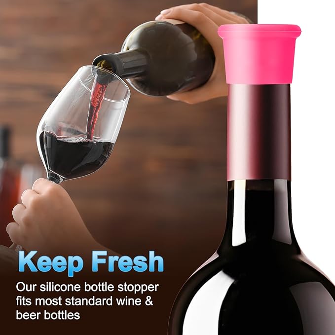 PATIKIL Silicone Wine Stoppers, 6 Pcs Reusable Bottle Cover Wine Corks Bottle Caps Wine Saver Seal Keep Fresh for Beer Beverage Drink, Rose
