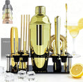 14-Piece Cocktail Shaker Set with Stand, Bartender Kit, 25oz Shakers, Bar Set Cocktail Shaker Set, Jigger for Bartending Kit, Drink Mixer Set, Cocktail Set Recipes Booklet Home, Bar, Party (Gold)