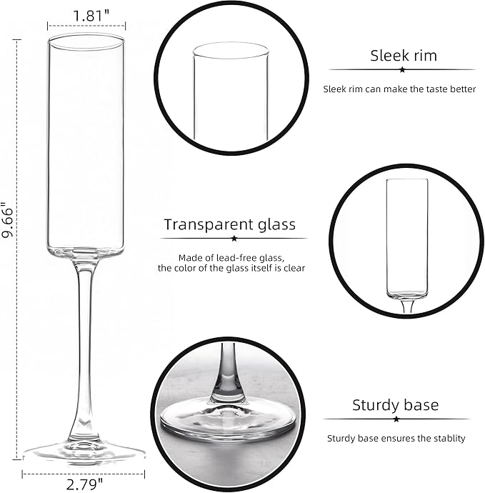 Elegant Champagne Glasses Set of 12, Glass Champagne Flutes for Birthday, Wedding, Party - 6 oz, Clear