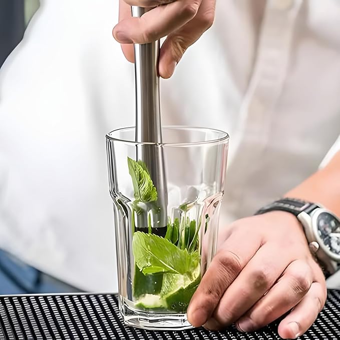 8 Inch Stainless Steel Cocktail Muddler and Mixing Spoon Home Bar Tool Set - Create Delicious Mojitos Old Fashioned/Mint Julep/Other Fruit Based Drinks (Silver)